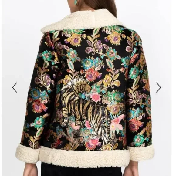 Johnny Was Sofie Jacquard Coat Womens Size Medium Embroidered Sequin Asian Tiger - Picture 1 of 10